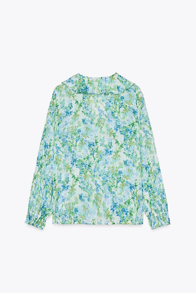 FLORAL PRINT SHIRT WITH RUFFLES
