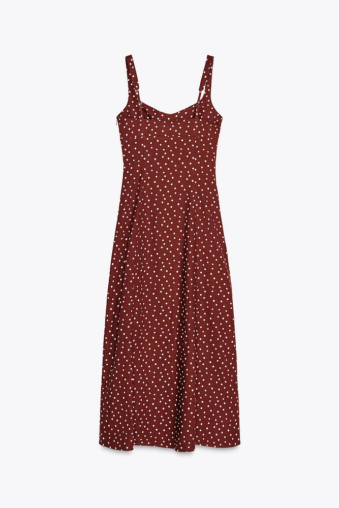 LINEN POLKA DOT MIDI DRESS