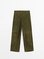 Pantalon balloon en cuir finition daim