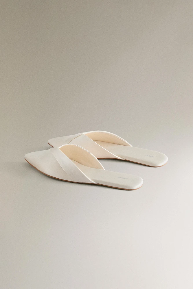 PLEATED SATEEN MULE SLIPPERS