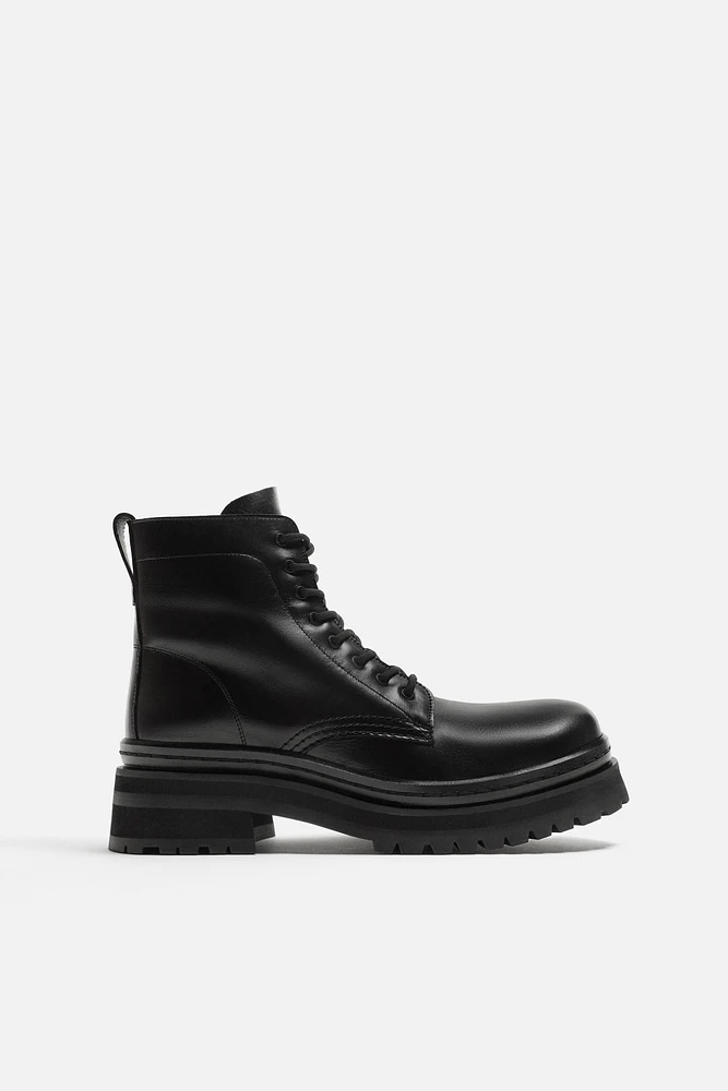 LEATHER LACE-UP BOOTS