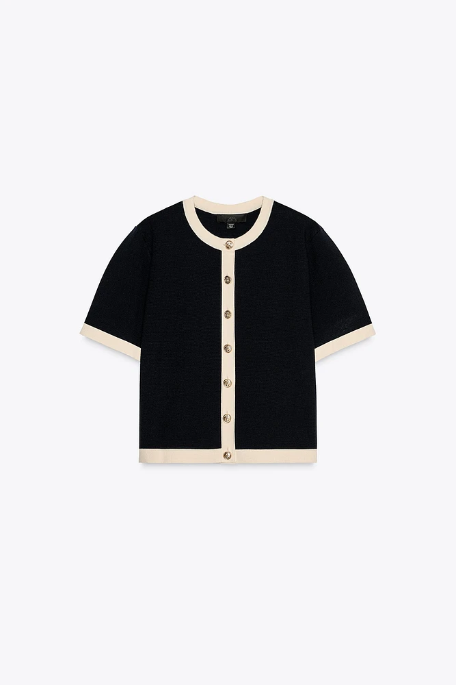 KNIT CARDIGAN WITH SHORT SLEEVES