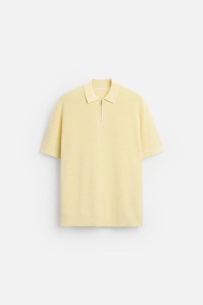 POLO EN MAILLE PERLÉE À ZIP