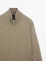 Cotton zip-up knit cardigan