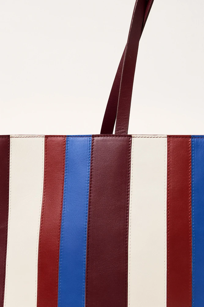 LIMITED EDITION STRIPED LEATHER MAXI SHOPPER
