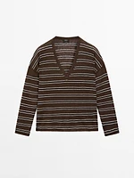 100% linen striped knit sweater