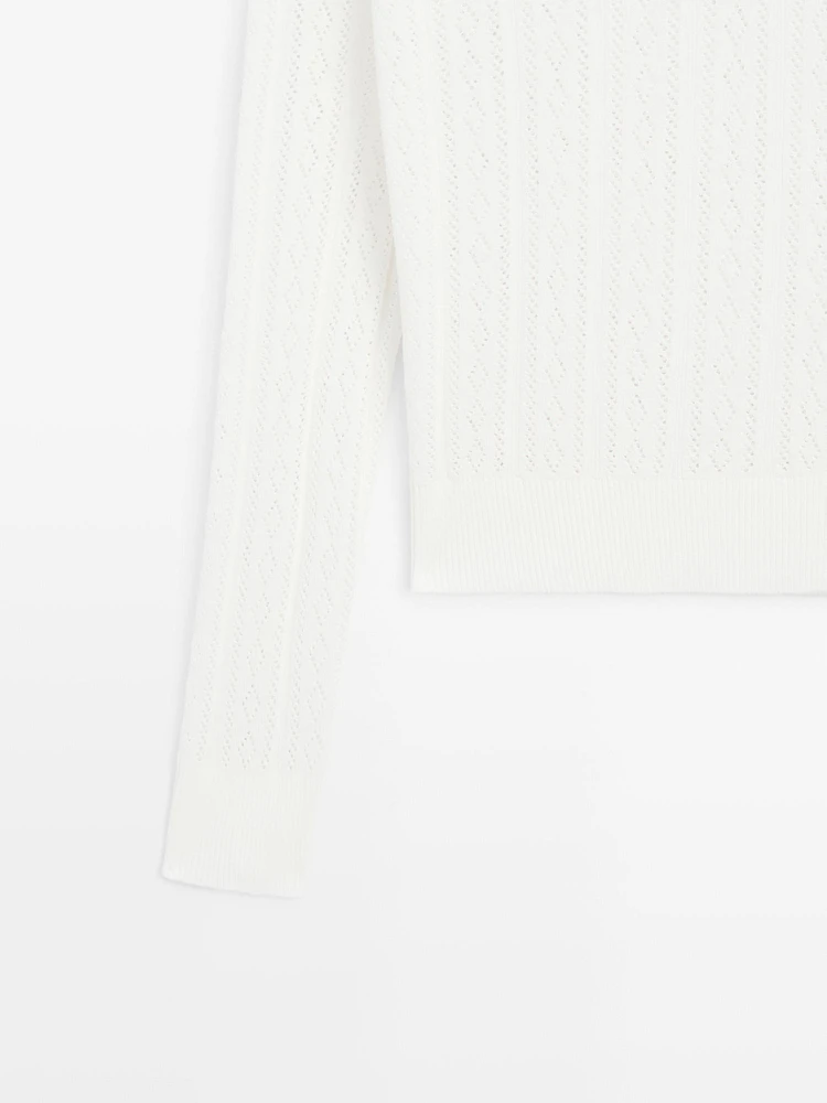 Cotton blend knit polo collar sweater