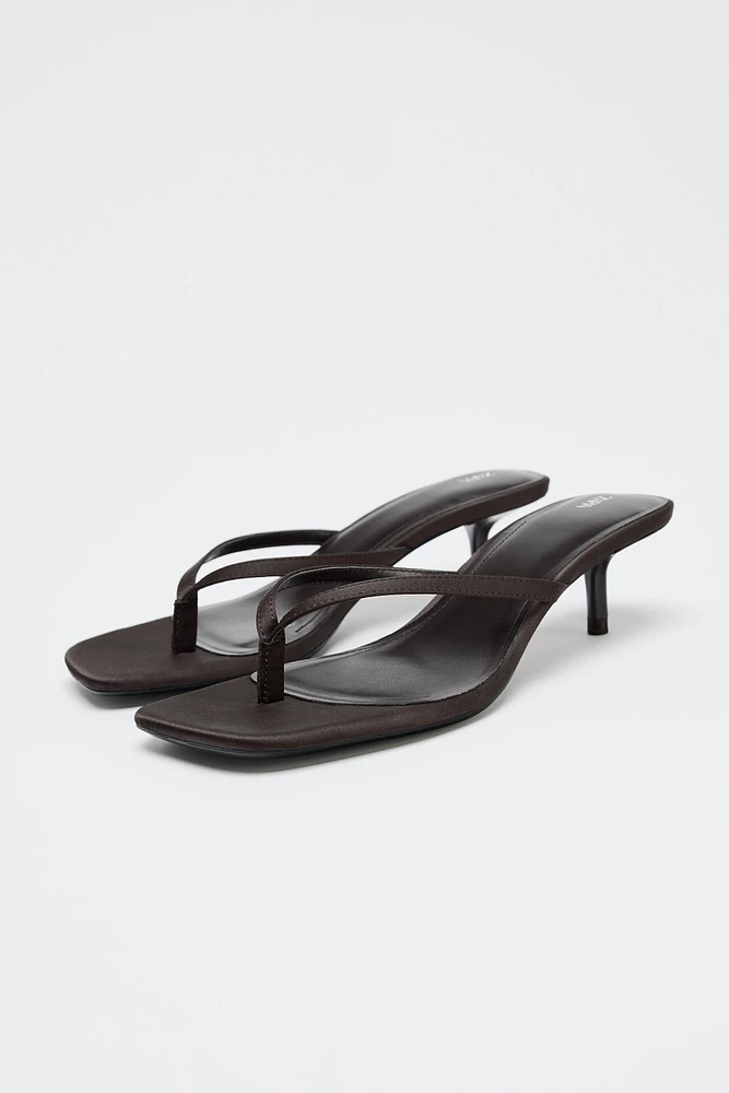 SATIN KITTEN HEEL SANDALS