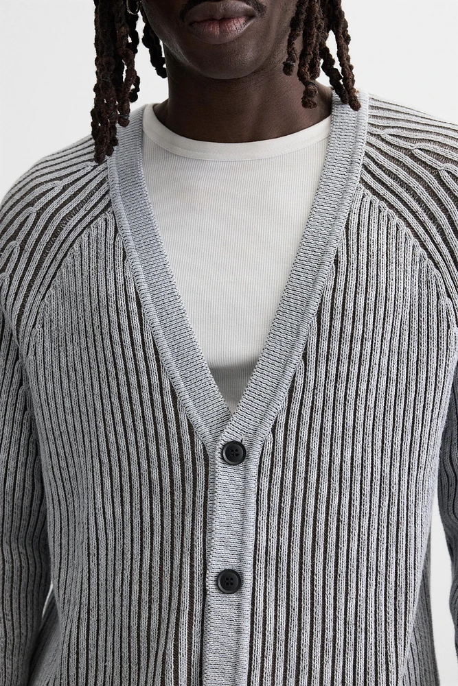 CONTRAST RIBBED CARDIGAN