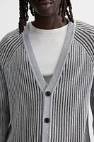 CONTRAST RIBBED CARDIGAN