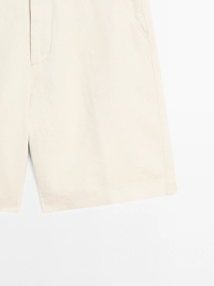 100% linen darted Bermuda shorts