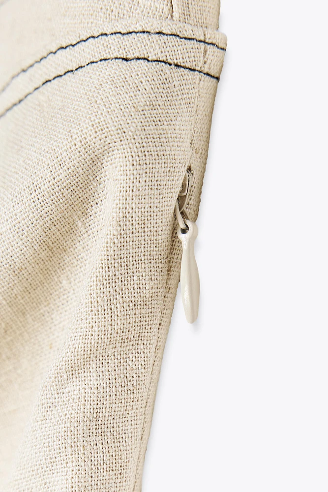 LINEN TOP WITH CONTRAST STITCHING