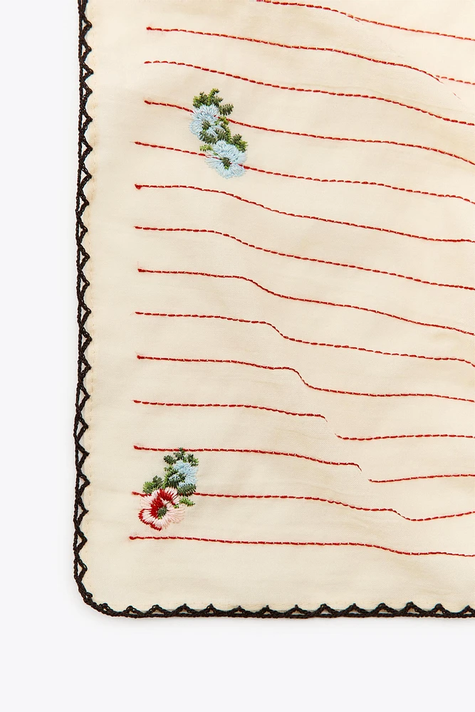 STRIPED SCARF WITH EMBROIDERED FLOWERS