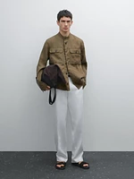 100% linen stand collar overshirt
