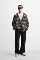 DISTRESSED STRIPED CARDIGAN