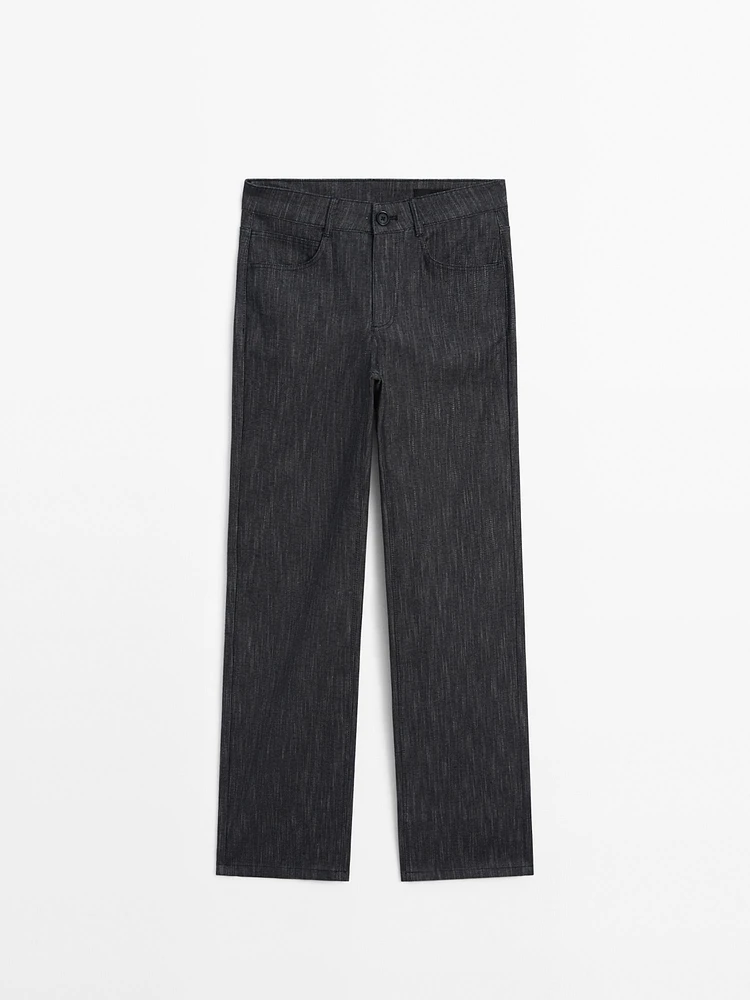Straight-leg flecked cotton blend trousers