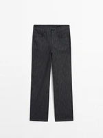Straight-leg flecked cotton blend trousers