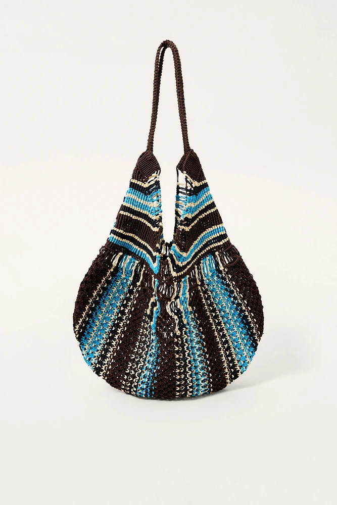 LIMITED EDITION STRIPED WOVEN MAXI BUCKET BAG