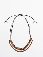 Leather double cord stone necklace