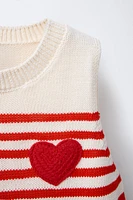 HEART PATCH STRIPE KNIT TOP