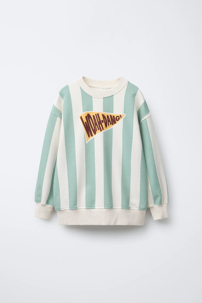 STRIPED KNIT PRINT SWEATSHIRT