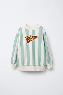 STRIPED KNIT PRINT SWEATSHIRT