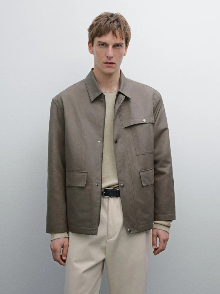 Cotton blend jacket with pocket detail