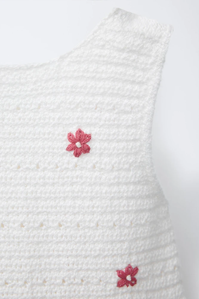 EMBROIDERED FLORAL KNIT ROMPER