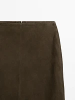 Suede leather mid-length skirt