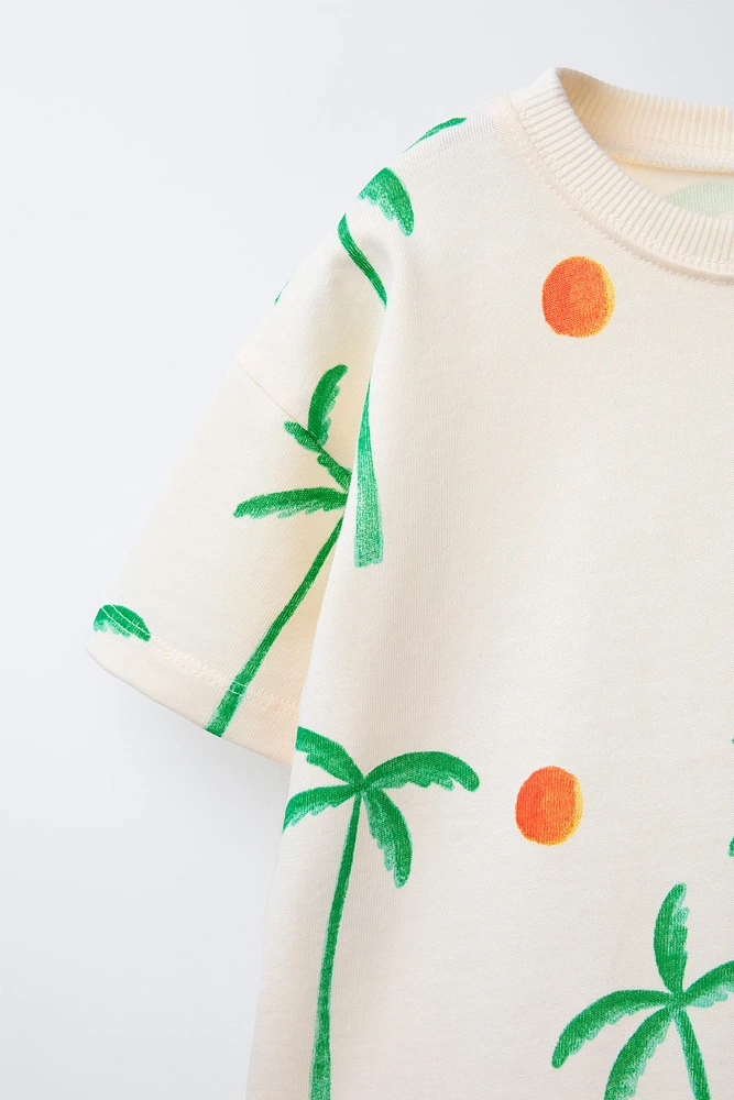 PALM TREE T-SHIRT AND BERMUDA JOGGING SET