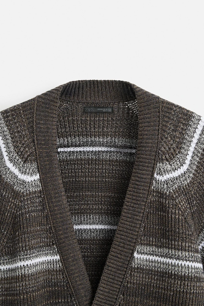 DISTRESSED STRIPED CARDIGAN