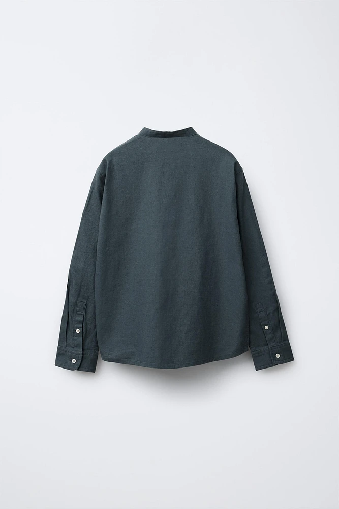 LINEN MANDARIN COLLAR SHIRT