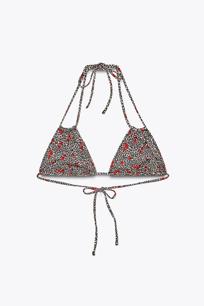 CHERRY ANIMAL PRINT BIKINI TOP