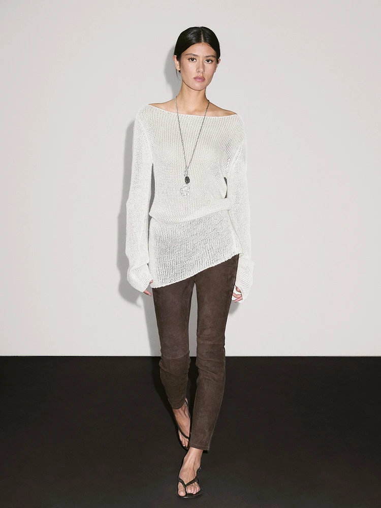 Leggings en cuir finition daim