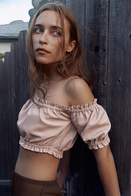 100% LEATHER RUCHED TOP