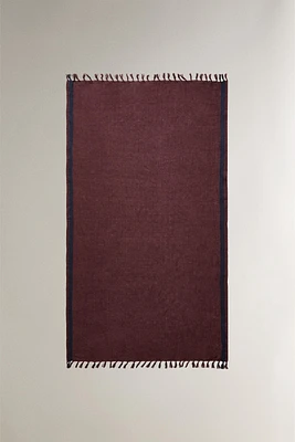STRIPED LINEN BEACH WRAP TOWEL WITH FRINGING