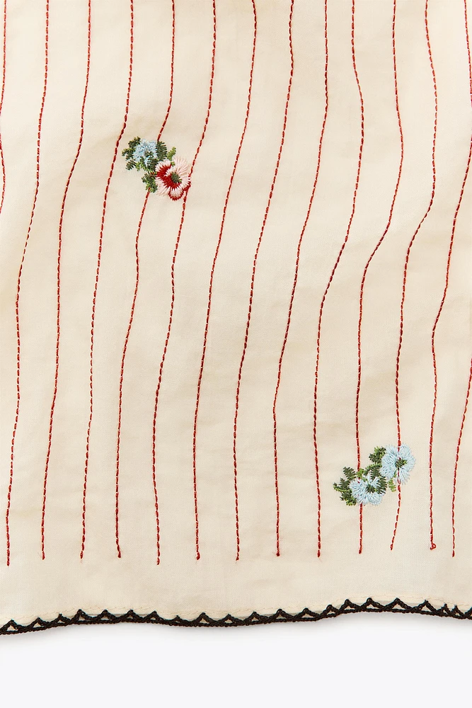 STRIPED SCARF WITH EMBROIDERED FLOWERS
