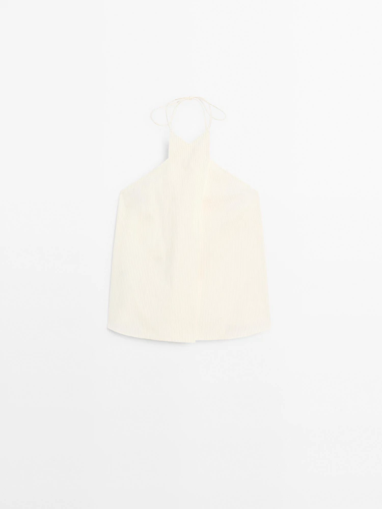 Striped cotton blend halter top