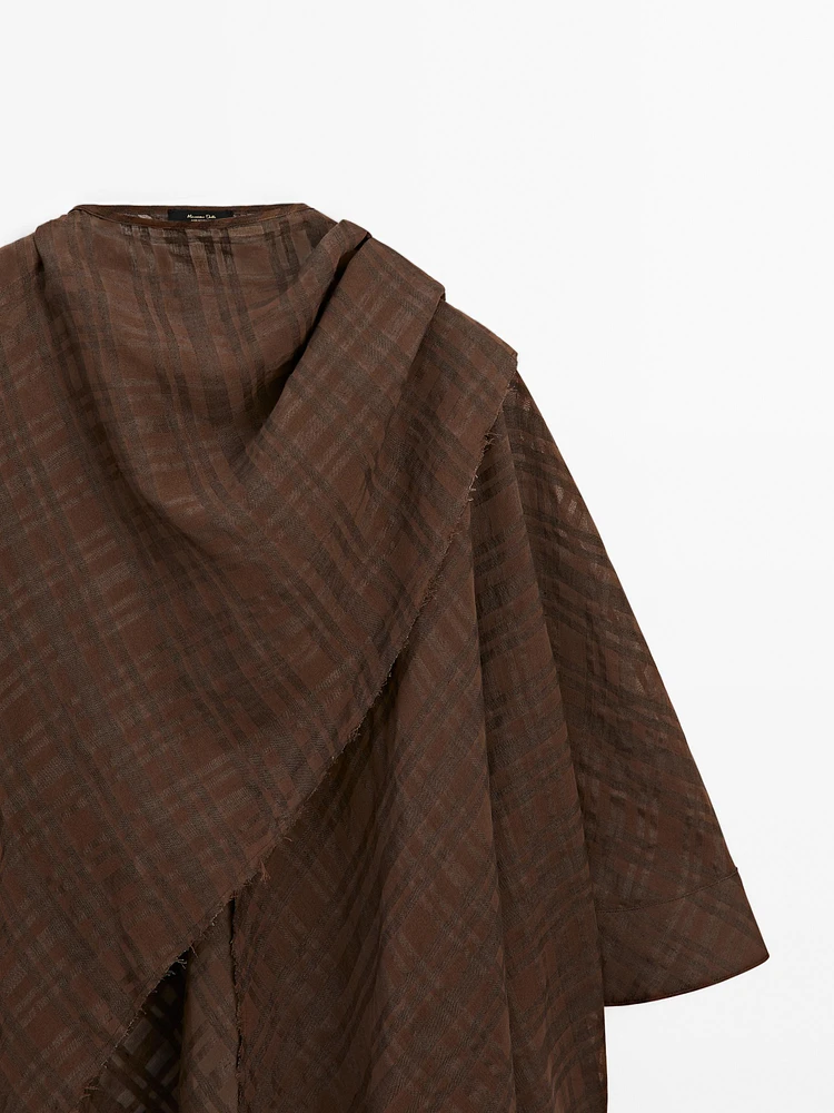 Check linen blend cape