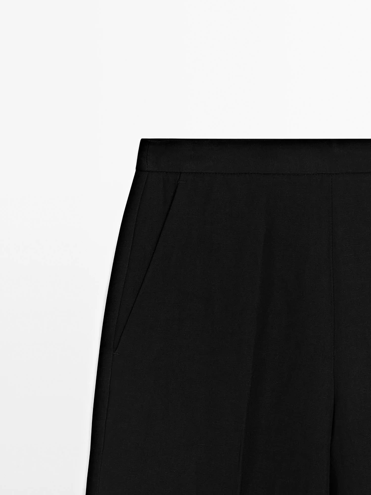 Straight fit flowing linen blend trousers