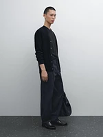 Slim fit cotton blend trousers.