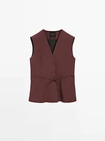 Long 100% linen waistcoat with ribbons