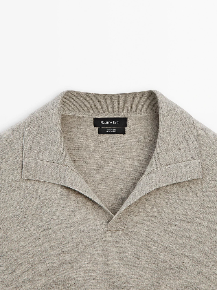 100% wool knit polo sweater