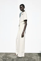 CREPE LONG JUMPSUIT WITH WAIST BUCKLE