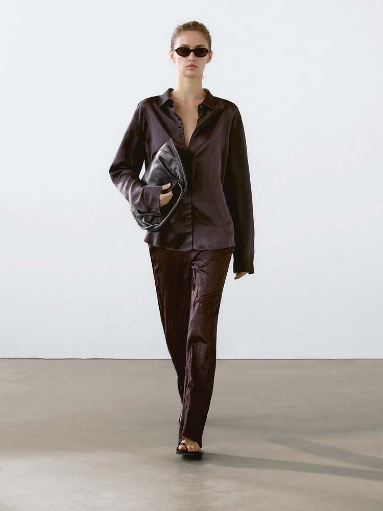 Flowing long sleeve satin shirt