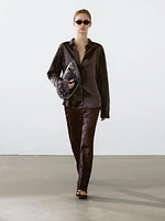 Flowing long sleeve satin shirt