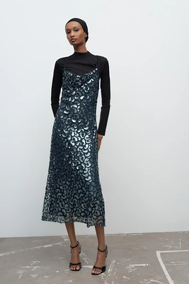 SEQUIN MIDI DRESS
