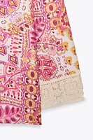 PRINTED BLOUSE WITH GUIPURE LACE SLEEVES