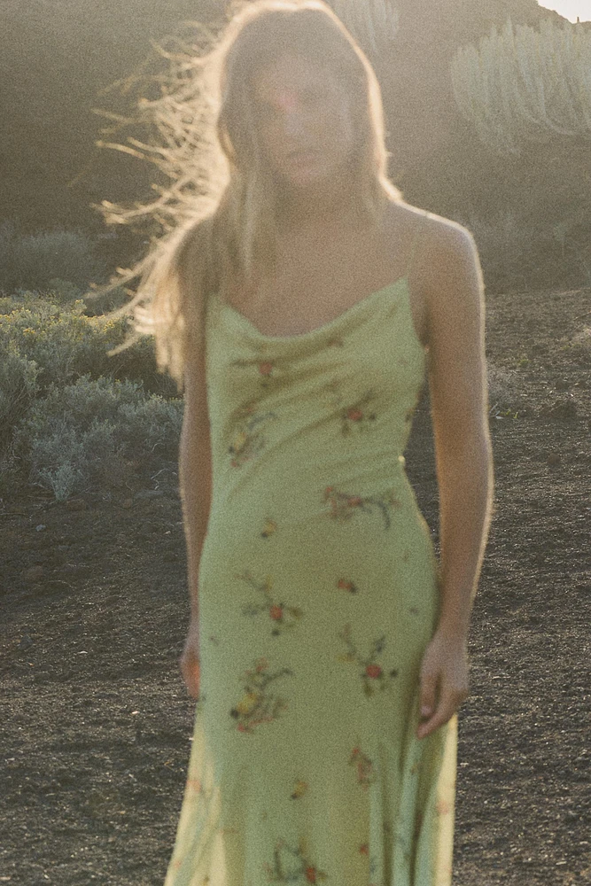 PRINTED TULLE MIDI DRESS