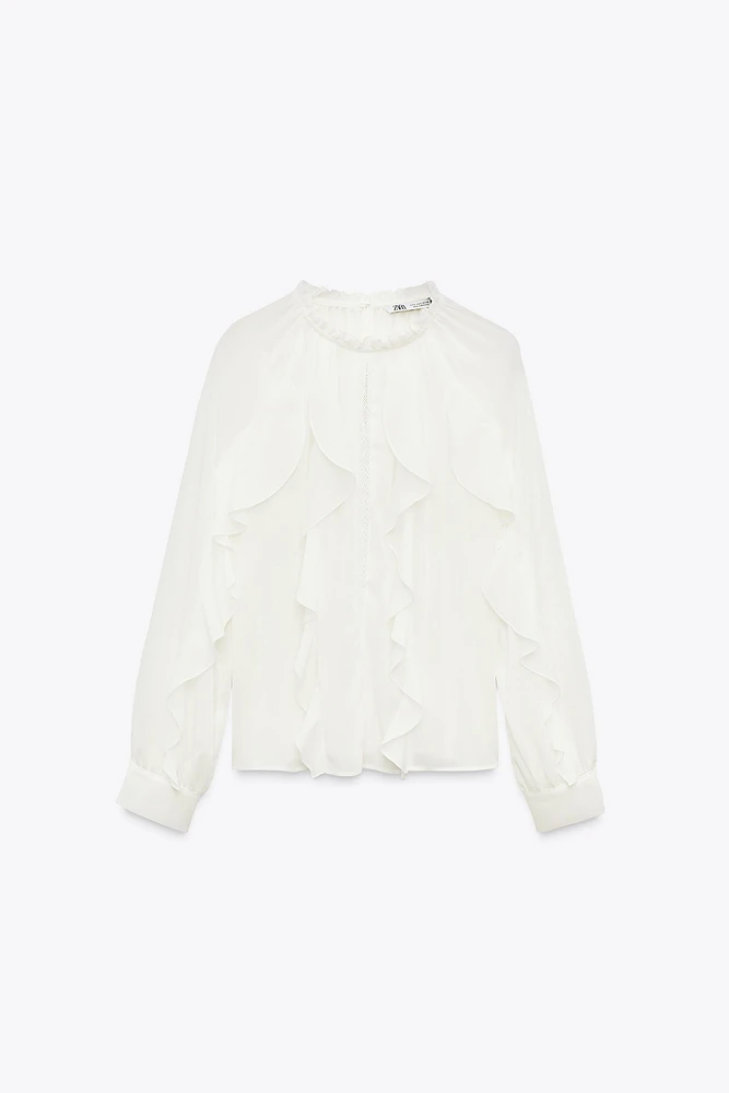 RUFFLED LACE INSERT BLOUSE